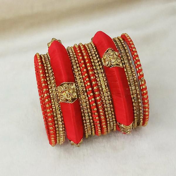 Sejal Gold Plated Red Austrian Stone Thread Bangle Set - 1403726_2.4