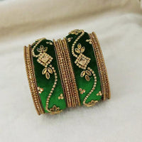 Sejal Gold Plated Green Austrian Stone Thread Bangle Set - 1403738F_2.8