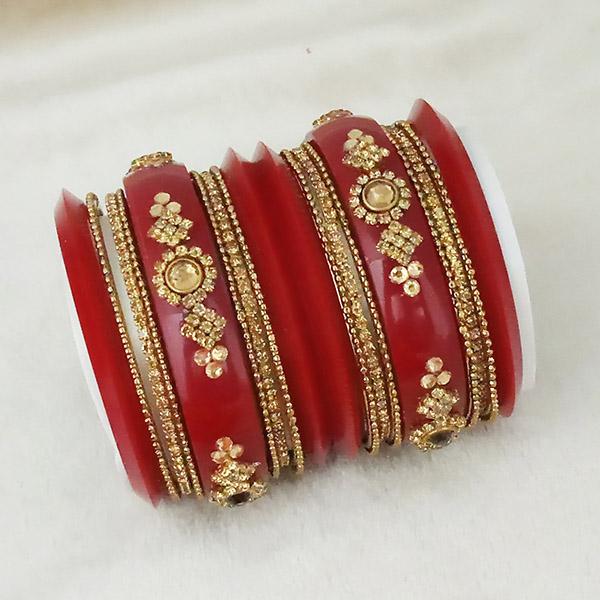 Sejal Gold Plated Maroon Austrian Stone Bangle Set - 1403744_2.4