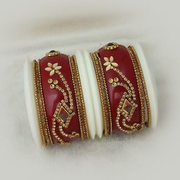 Sejal Gold Plated Maroon Austrian Stone Bangle Set - 1403745_2.4