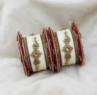 Sejal White And  Maroon Austrian Stone Bangle Set  - 1403747