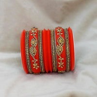 Sejal Orange Color Austrian Stone Bangle Set  - 1403759C