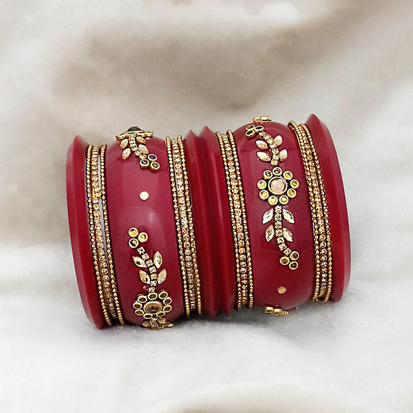 Sejal Maroon Color Austrian Stone Bangle Set  - 1403760A