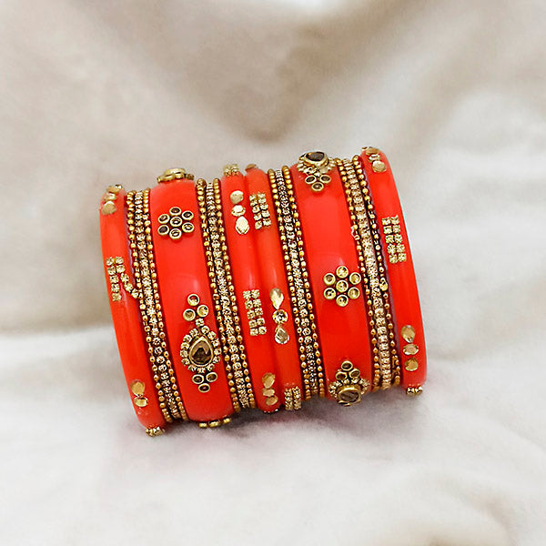 Sejal Orange Color Austrian Stone Bangle Set  - 1403761C