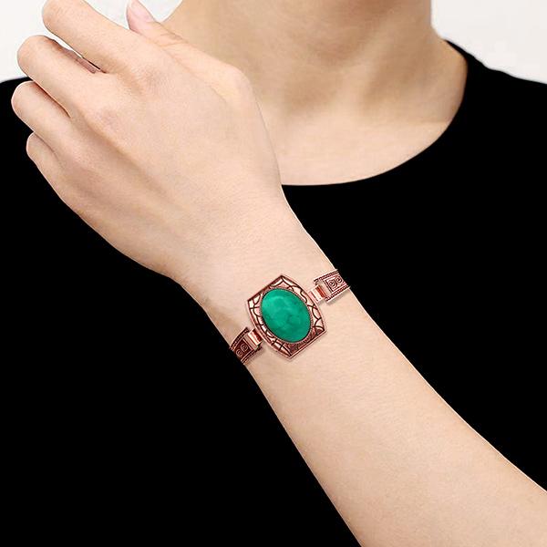 Urthn Green Turquoise Stone  Antique Gold Plated Bracelet - 1403802D