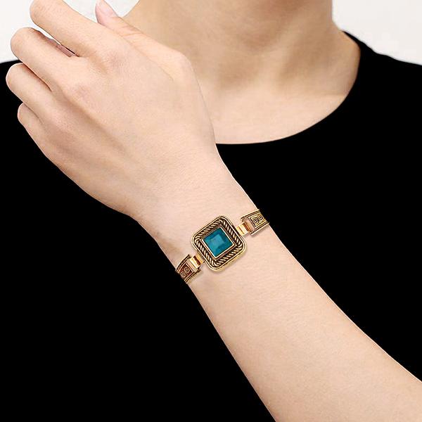 Urthn Blue Turquoise Stone Gold Plated Bracelet - 1403812A