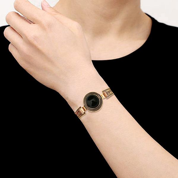 Urthn Black Turquoise Stone Gold Plated Bracelet - 1403814B