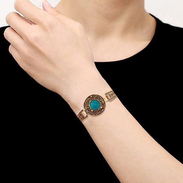 Urthn Blue Turquoise Stone Gold Plated Bracelet - 1403815A