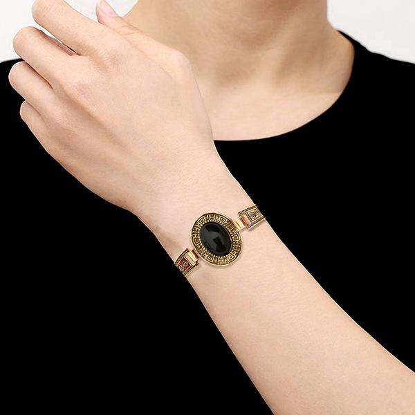 Urthn Black Turquoise Stone Gold Plated Bracelet - 1403816B