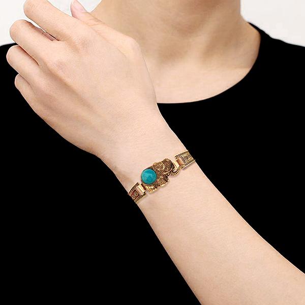 Urthn Gold Plated Elephant Blue Turquoise Stone Bracelet - 1403818A