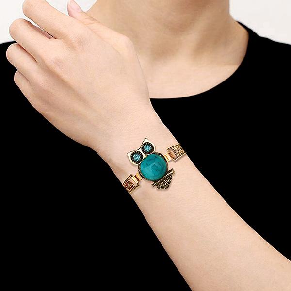 Urthn Gold Plated Owl Blue Turquoise Stone Bracelet - 1403819A