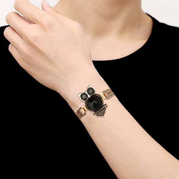 Urthn Gold Plated Owl Black Turquoise Stone Bracelet - 1403819B