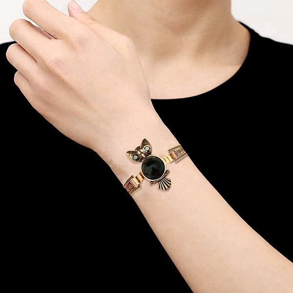 Urthn Gold Plated Owl Black Turquoise Stone Bracelet - 1403820B