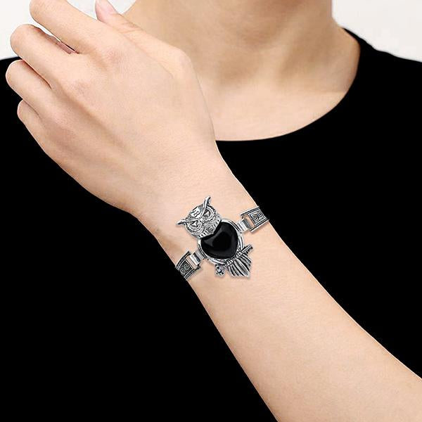 Urthn Black Turquoise Stone Owl Oxidised Plated Bracelet - 1403830B