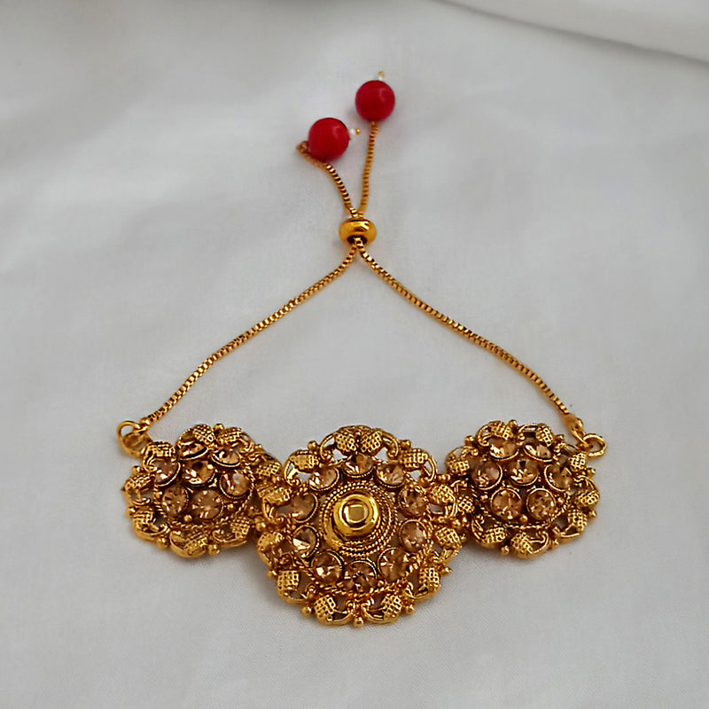 Kriaa Gold Plated Brown Austrian Stone Adjustable Bracelet