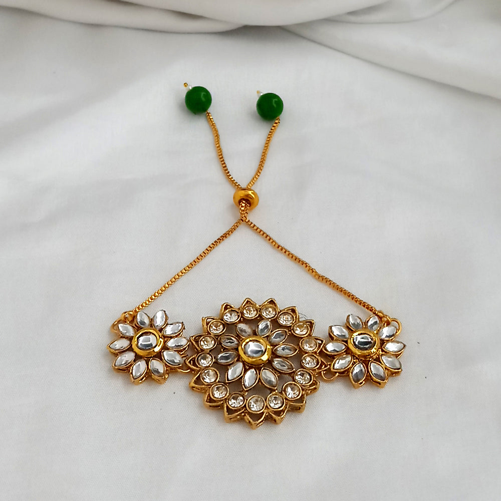 Kriaa Gold Plated White Kundan Adjustable Bracelet