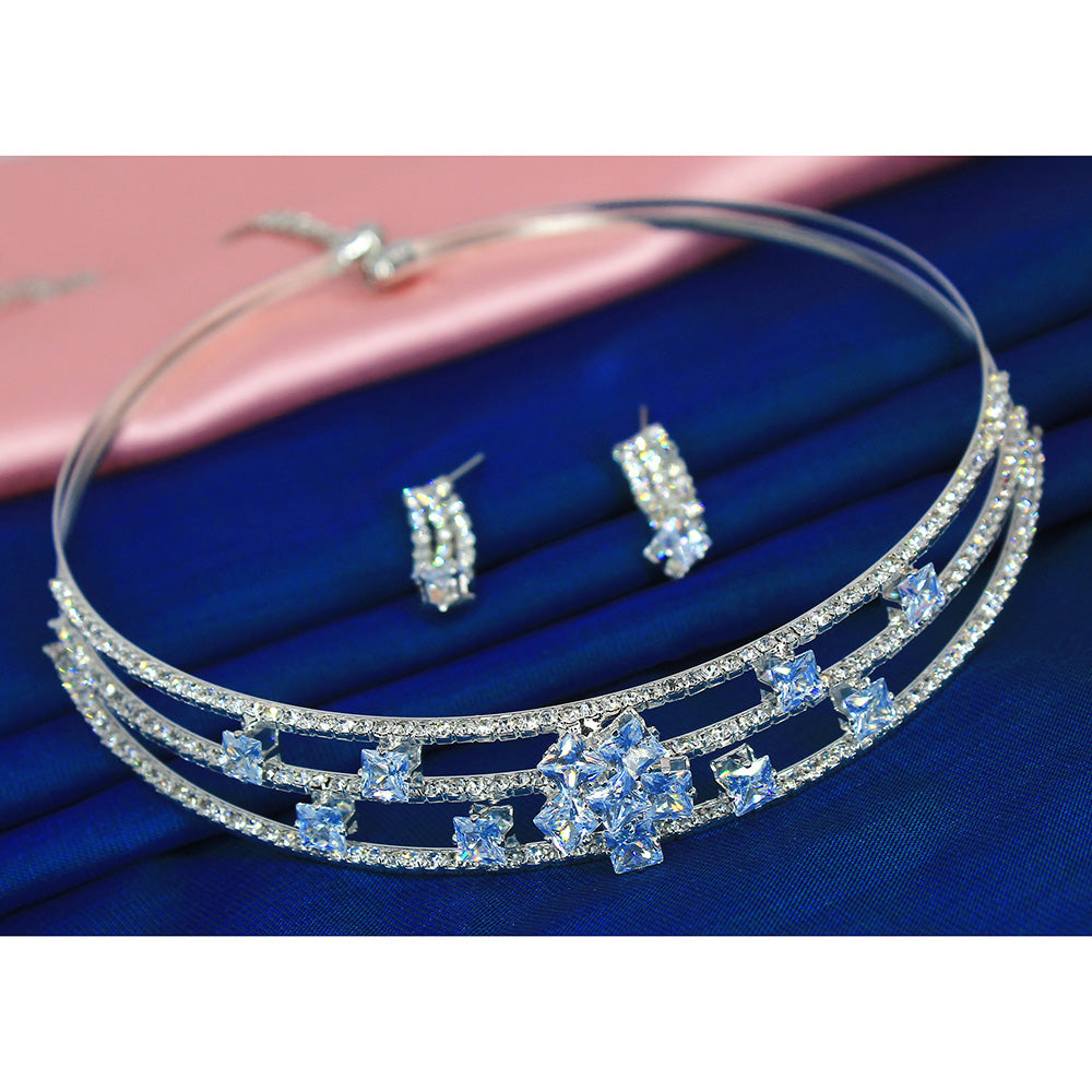 Mahavir Silver Plated Austrian Stone Necklace Set