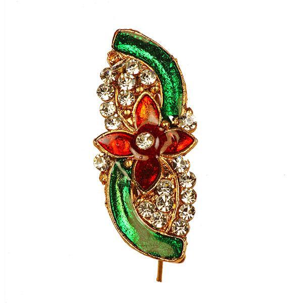 Kriaa Meenakari  Austrian Stone Stone Maroon & Green Saree Pin Brooch - 1500210