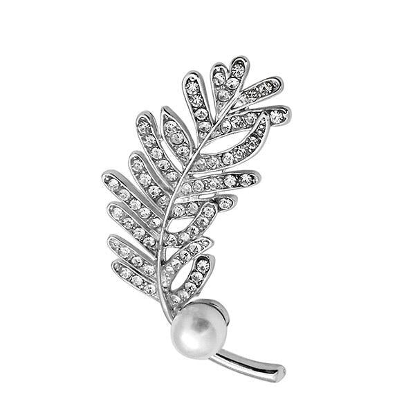 Kriaa White Austrian Stone Silver Plated Saree Pin Brooch - 1500233