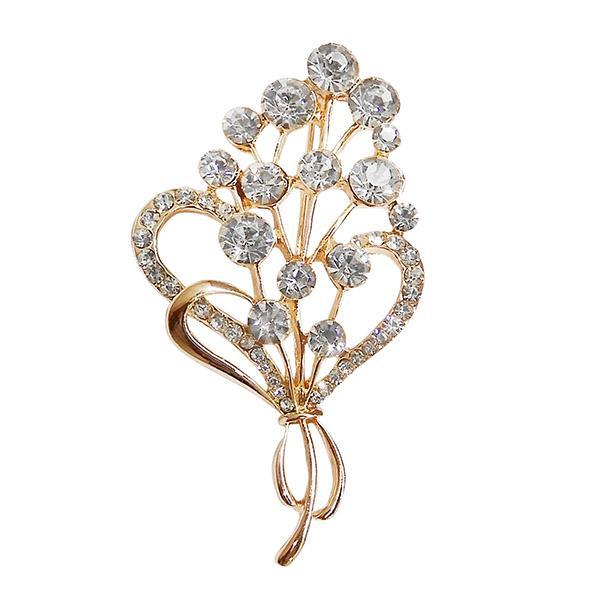 Kriaa White Austrian Stone Gold Plated Saree Pin Brooch - 1500235