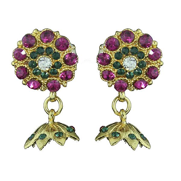 Kriaa Gold Plated Purple Green Austrian Stone Earrings - 1501312