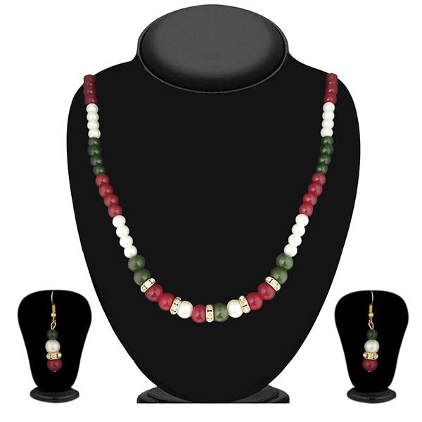 Tip Top Fashions Maroon And Green Pearl Necklace Set - 1501435