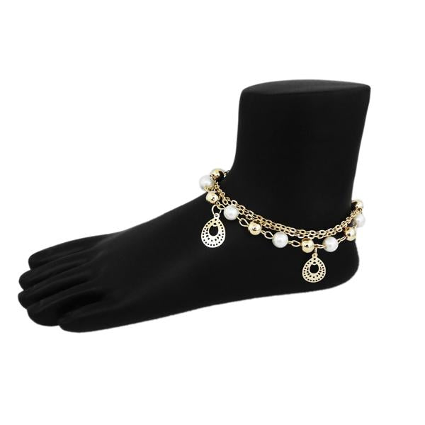 Apurva Pearls Gold Plated Pearl White Anklet - 1501723