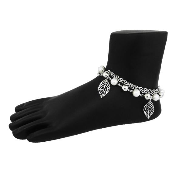 Apurva Pearls Silver Plated Pearl White Anklet - 1501725