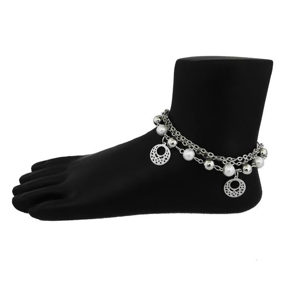 Apurva Pearls Silver Plated Pearl White Anklet - 1501726