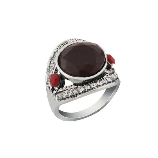 Urthn Rhodium Plated Maroon Resin Stone Ring - 1501832_18