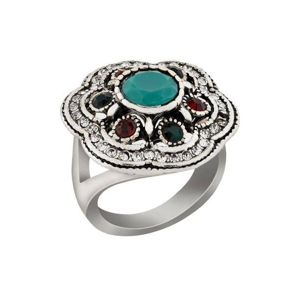 Urthn Maroon And Green Stone Rhodium Plated Ring - 1501835B_19