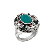 Urthn Rhodium Plated Maroon And Green Resin Stone Ring - 1501838B_18