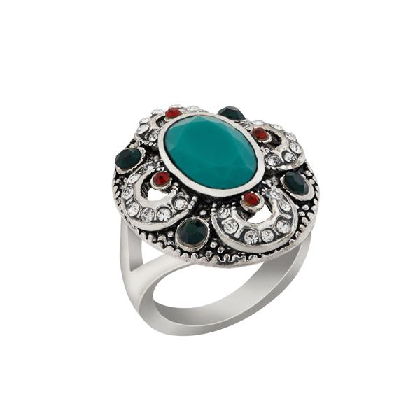 Urthn Rhodium Plated Maroon And Green Resin Stone Ring - 1501838B_18