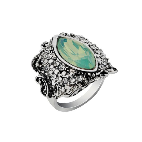 Urthn Rhodium Plated Green Resin Stone Ring - 1501847_17