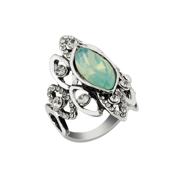 Urthn Green Resin Stone Rhodium Plated Ring - 1501849_18