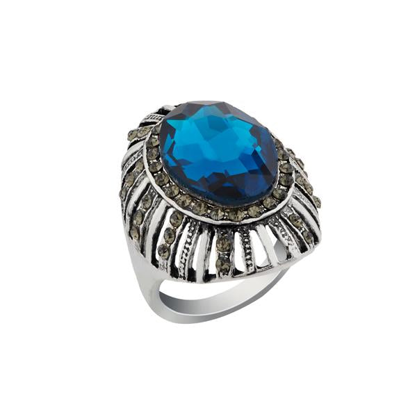 Urthn Rhodium Plated Blue Resin Stone Ring - 1501855_17