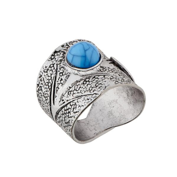 Urthn Rhodium Plated Blue Stone Ring - 1501865A_17