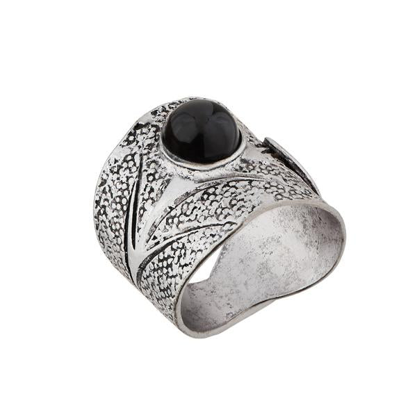 Urthn Black Stone Rhodium Plated Ring - 1501865B_17