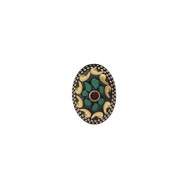 Urthn Green Resin Stone Gold Plated Adjustable Ring - 1501884C