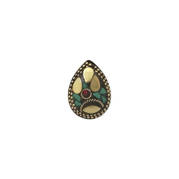 Urthn Green Resin Stone Gold Plated Adjustable Ring - 1501885A