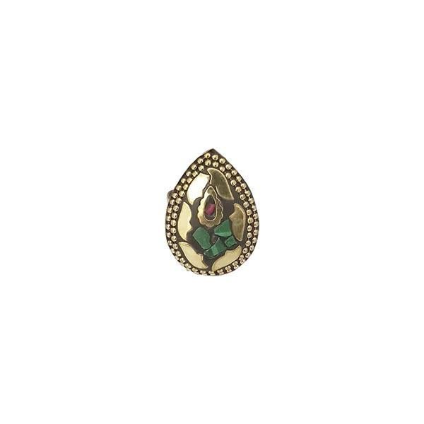 Urthn Green Resin Stone Gold Plated Adjustable Ring - 1501885B