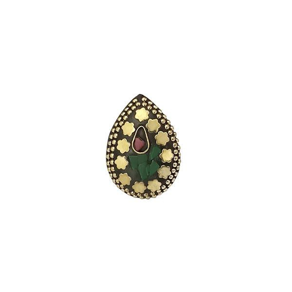 Urthn Green Resin Stone Gold Plated Adjustable Ring - 1501885C