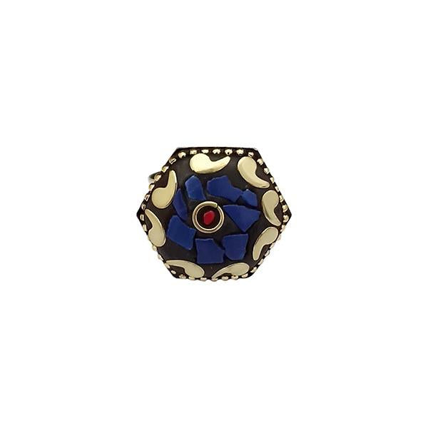 Urthn Blue Resin Stone Gold Plated Adjustable Ring - 1501886B