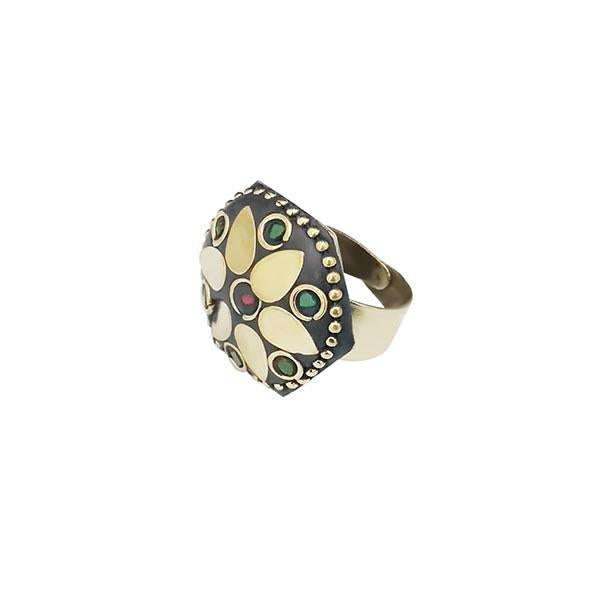 Urthn Green Resin Stone Gold Plated Adjustable Ring - 1501886C