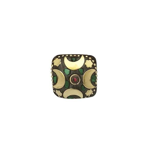 Urthn Green Resin Stone Gold Plated Adjustable Ring - 1501887C