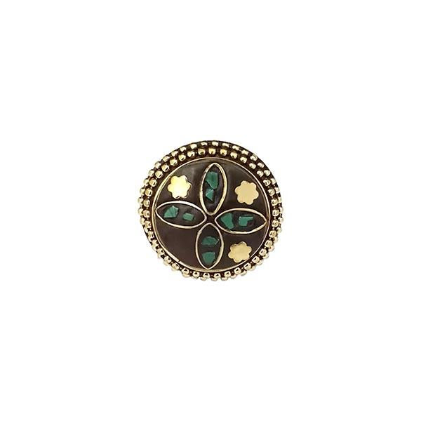 Urthn Green Resin Stone Gold Plated Adjustable Ring - 1501888B