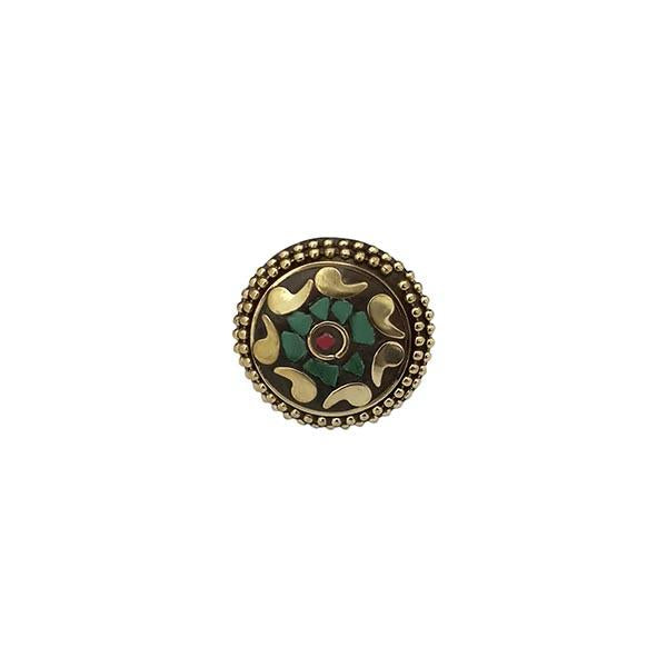 Urthn Green Resin Stone Gold Plated Adjustable Ring - 1501888D