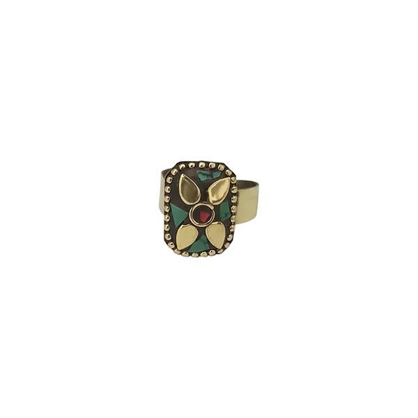 Urthn Green Resin Stone Gold Plated Adjustable Ring - 1501890