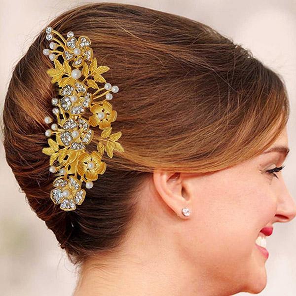 Apurva Pearls Floral Design Gold Plated Hair Brooch - 1502002