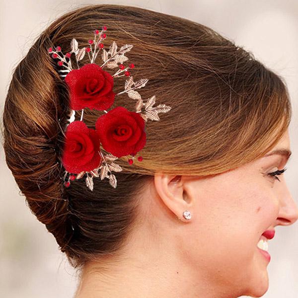 Apurva Pearls Stone Floral Design Rose Gold Hair Brooch - 1502012A